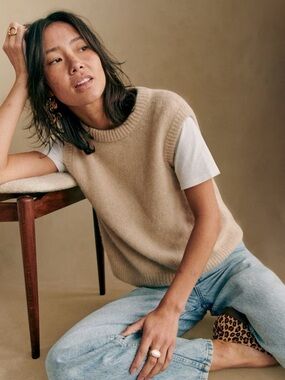 Sezane Samuel Jumper Knit Vest Sweater - Beige